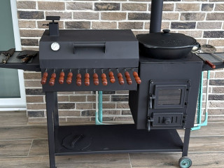 Krāsns/grils/kūpinātava komplekts kvadrāts ar čuguna/stikla durvīm D45 cm